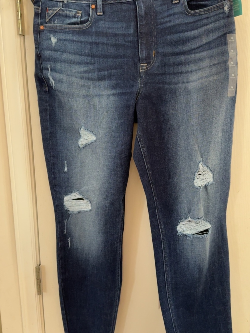 Distressed Dark Blue Skinny Jeans - Women's Stretch Denim (Brand New)